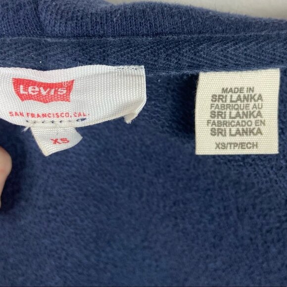 Levis Classic Sweatshirt Hoodie Navy Blue Fleece Size XS Hooded Spellout Zipper - Picture 6 of 11